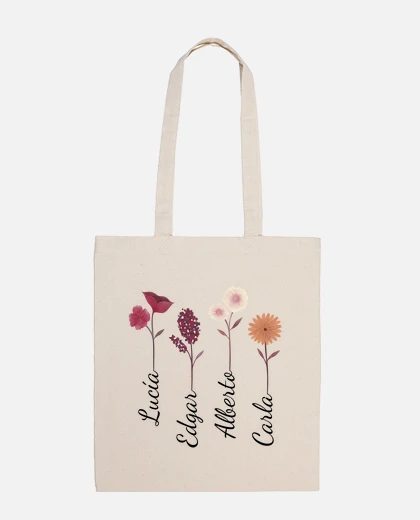 Bolsa tote con flores y nombres personalizados